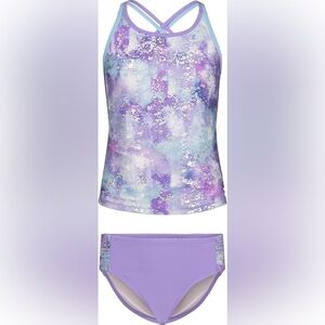 NWT Under Armour Girls 2 Piece Tankini Swimwear Set Vivid Purple Size 4